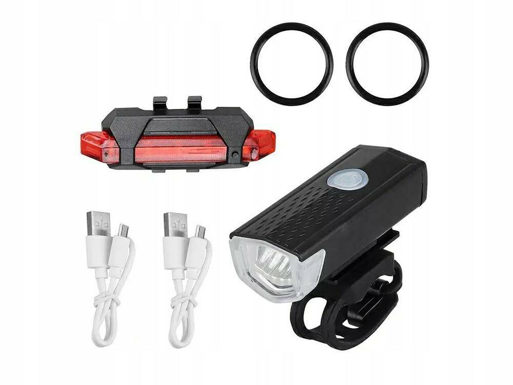 Zestaw lampek rowerowych LED USB 300lm