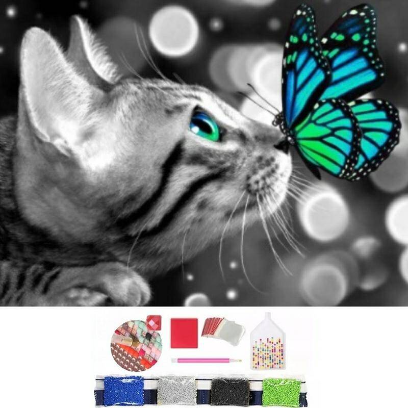 Haft diamentowy mozaika 5D motyl kot