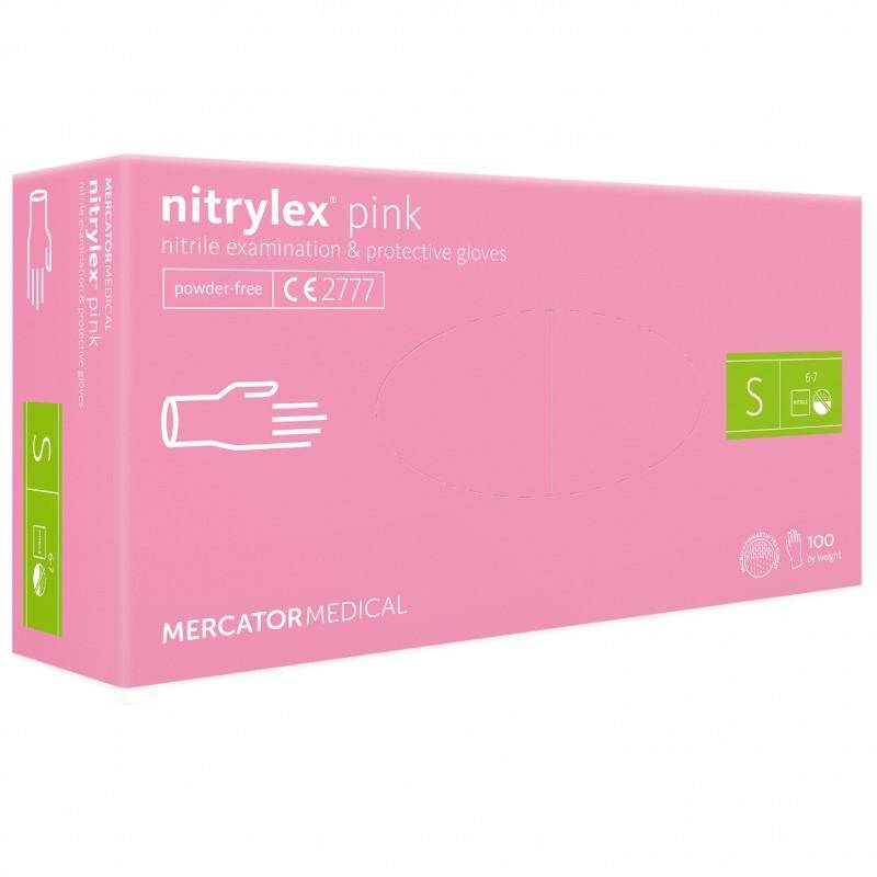 rękawiczki nitrylex PF różowe 100szt S (Zdjęcie 1)