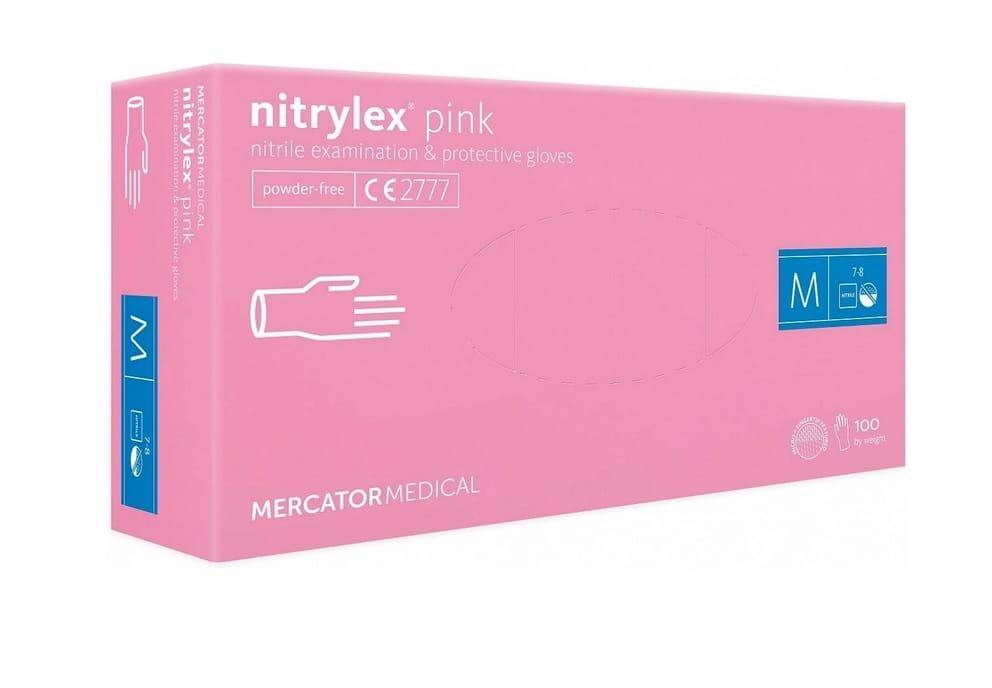rękawiczki nitrylex PF różowe100szt M (Zdjęcie 1)