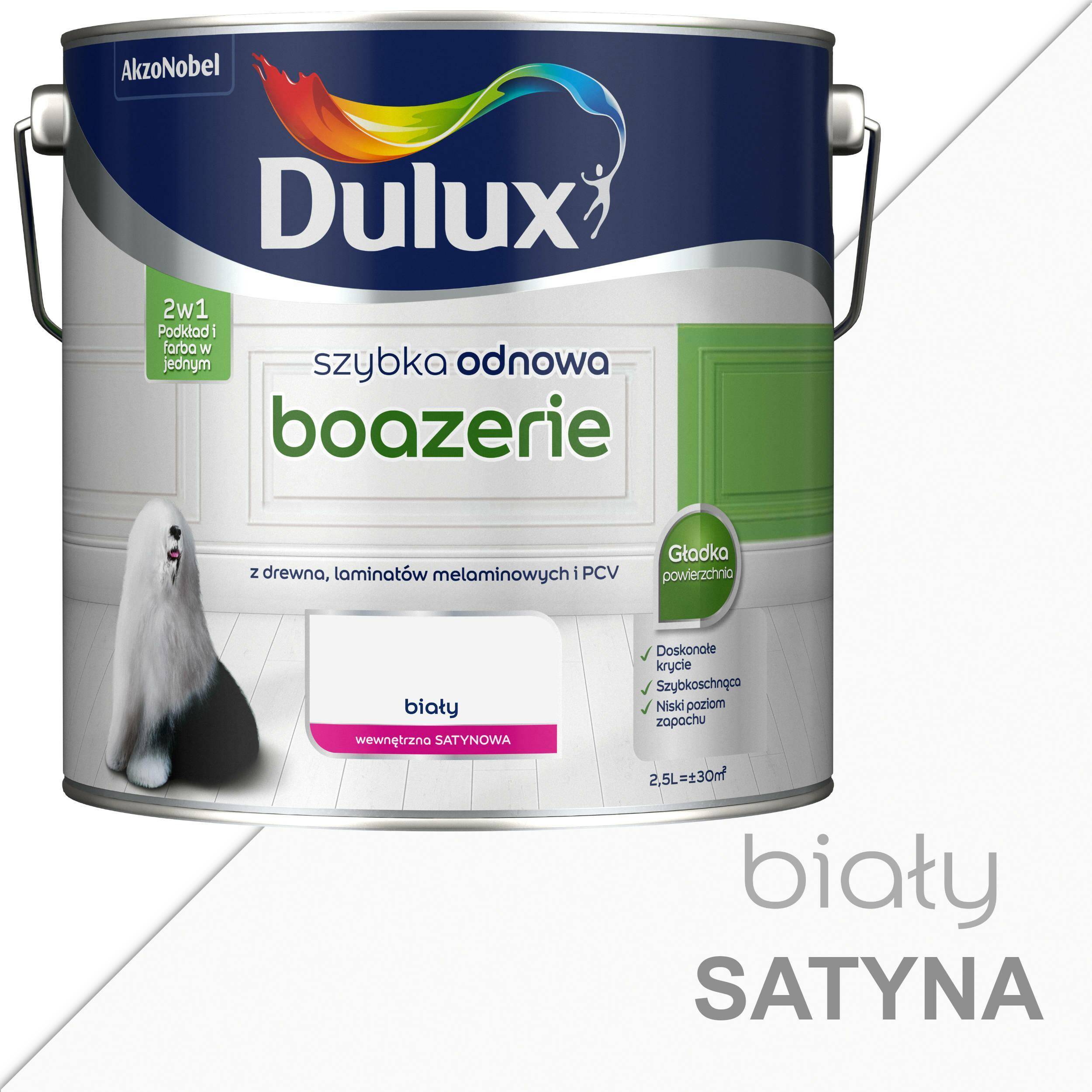 Dulux BOAZERIE 2,5L BIAŁY SATYNA szybka