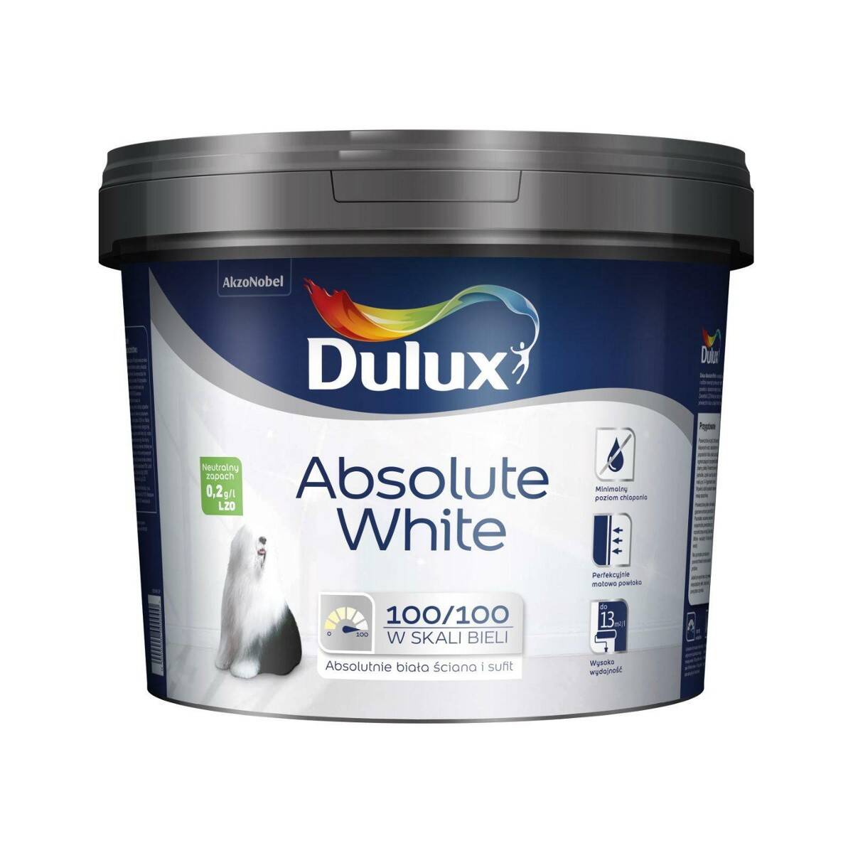 Dulux Absolute White biała farba emulsyjna do ścian i sufitów 9l