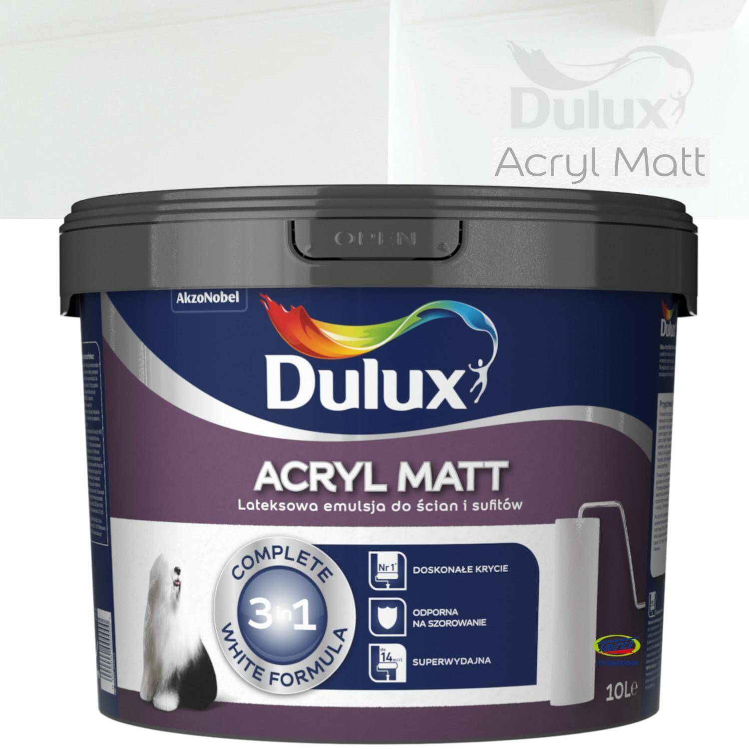 Dulux Acryl Matt Emulsja do ścian i sufitów biała 10l (Zdjęcie 7)