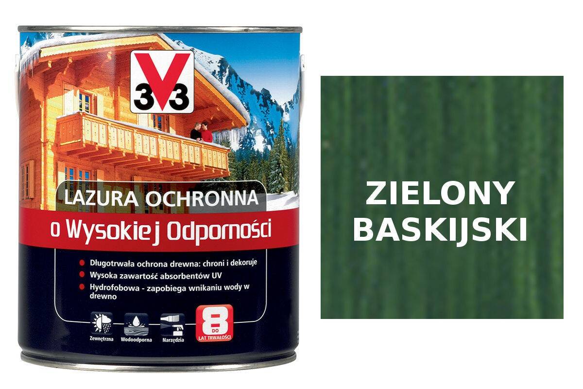 V33 Lazura Ochronna o Wysokiej Odporności 8 lat zielony baskijski 5l