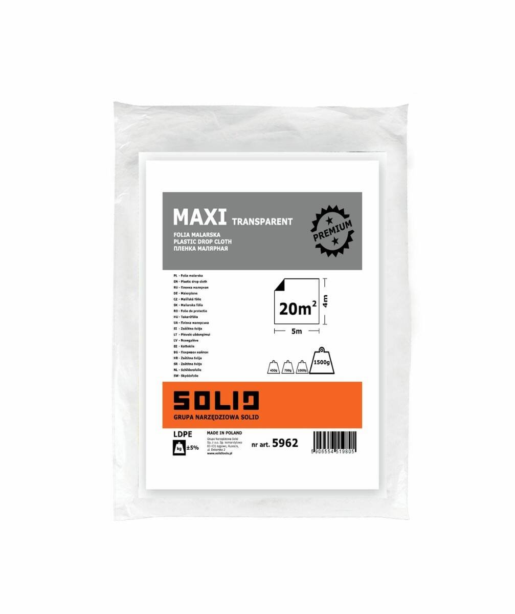 SOLID 5962 folia malarska 4x5m MAXI przezroczysta