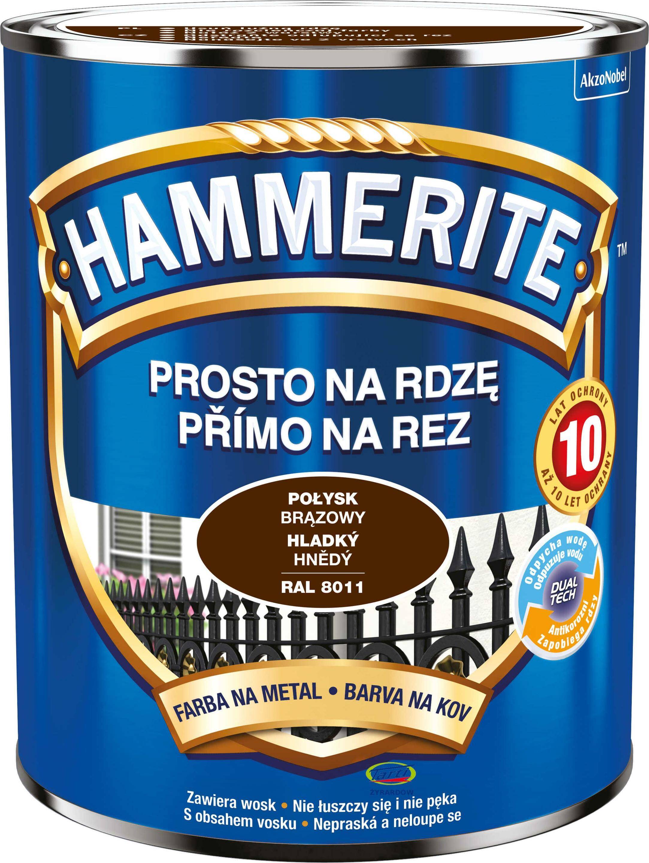 Hammerite Farba Prosto na Rdzę 0,7L Połysk Brązowy (Zdjęcie 1)