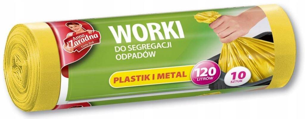 Worki do segregacji odpadów METAL PLASTIK 120L 10szt żółte ANNA ZARADNA