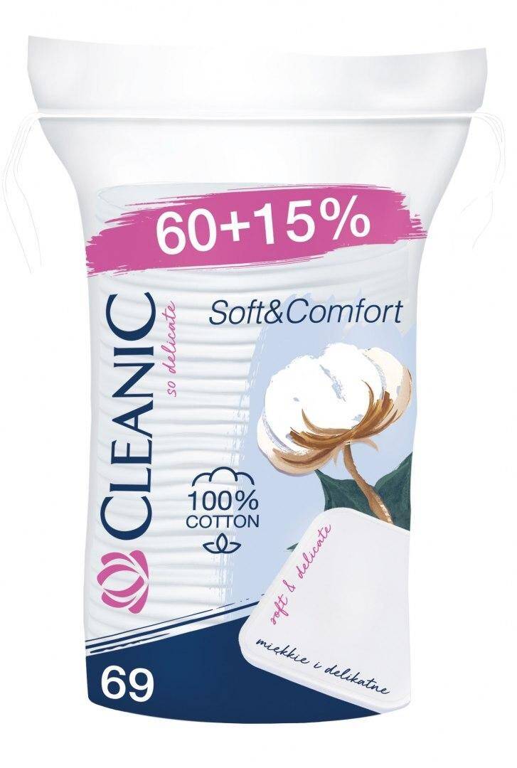 Cleanic, Płatki kosmetyczne kwadratowe soft & comfort, 69 szt.