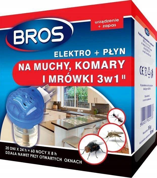 Bros na muchy komary i mrówki Elektro + płyn 3w1 30 ml