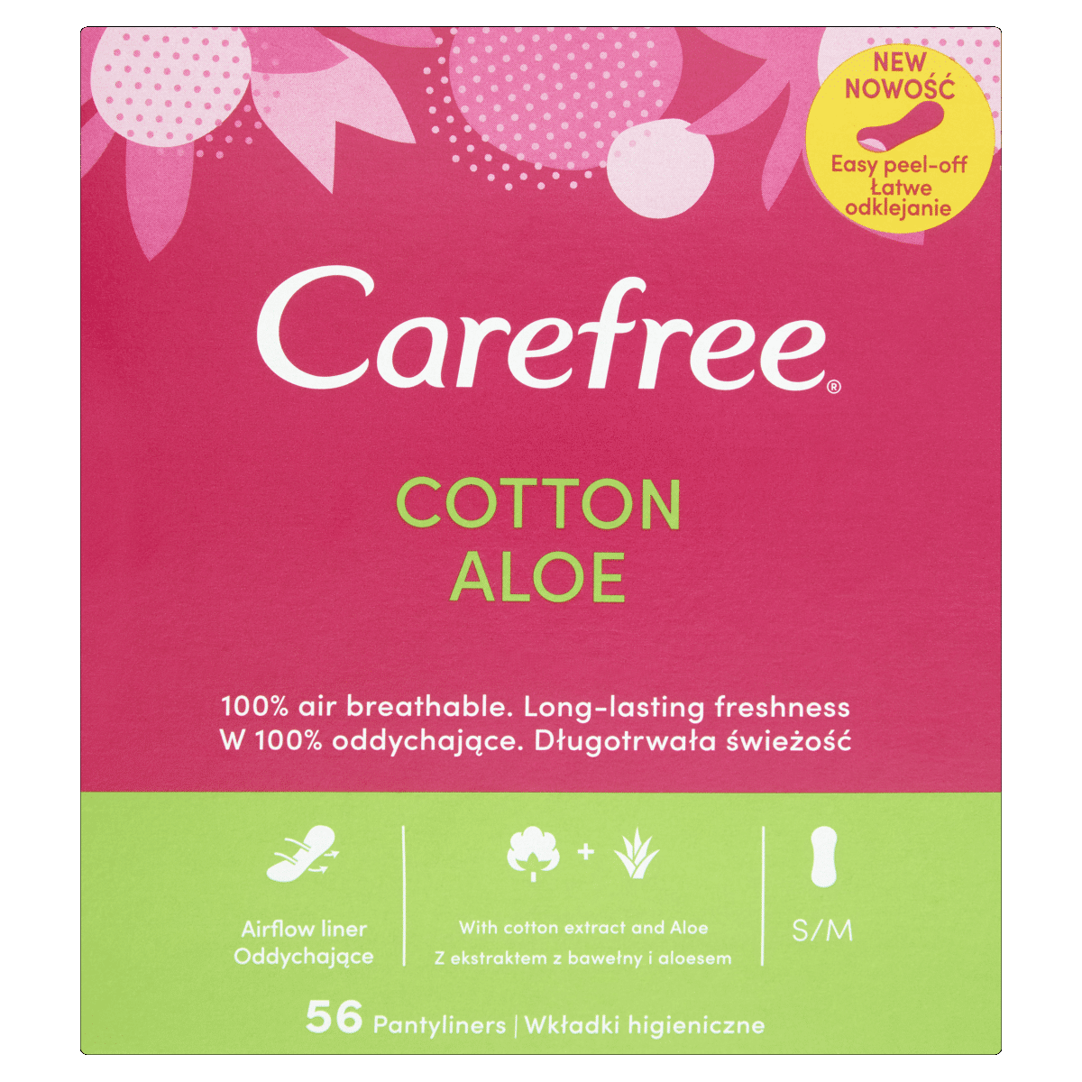 Carefree Cotton Feel Normal Wkładki higieniczne zapach aloesowy 56 sztuk