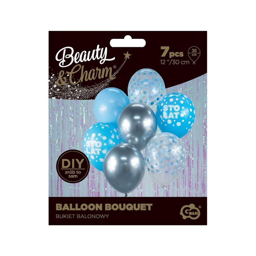 Balon bukiet srebno-niebieski 7szt.