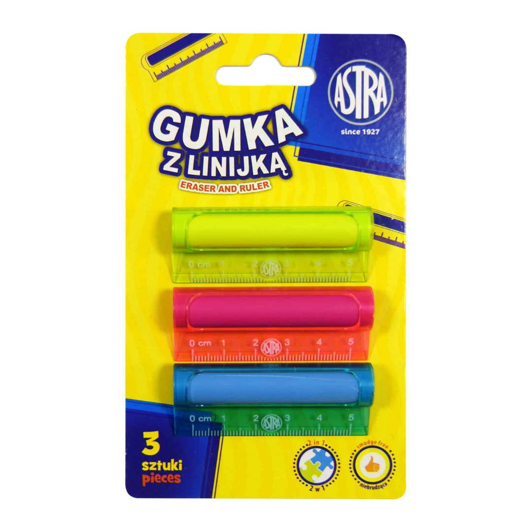 Gumka ASTRA i linijka 5cm 3szt blister