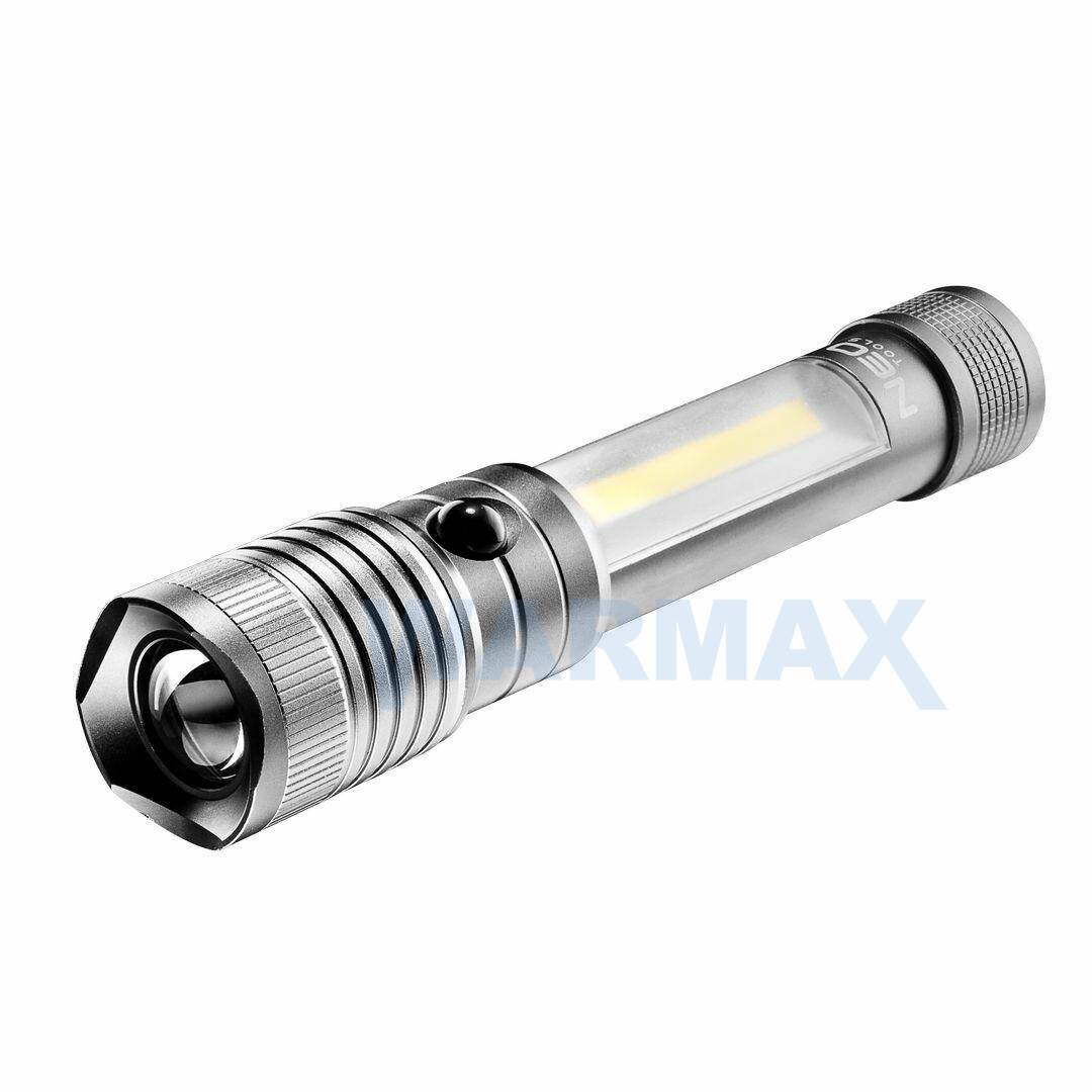 NEO Aluminiowa latarka inspekcyjna 2w1, zoom, magnes, 4xAAA
