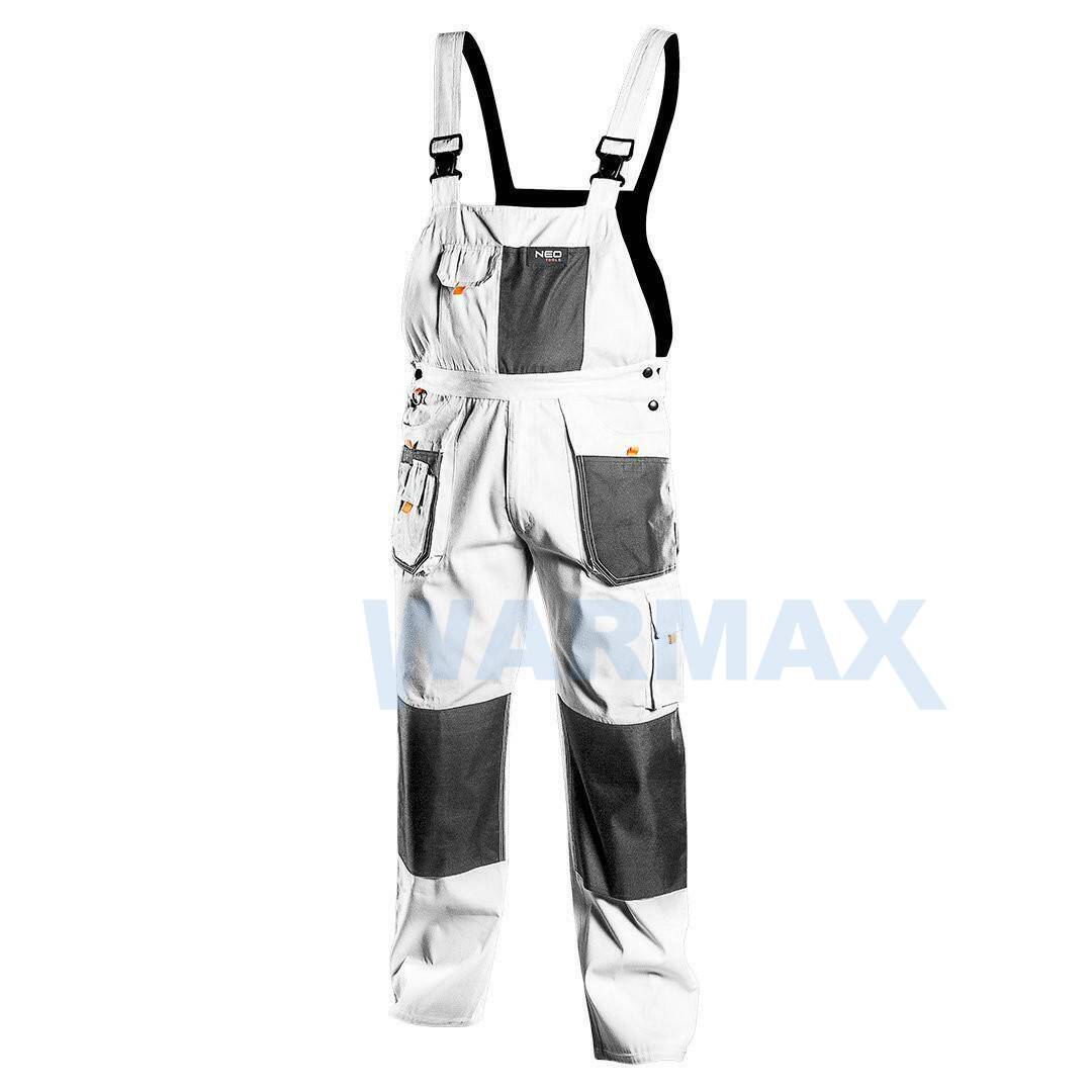 NEO Spodnie robocze na szelkach, białe, HD - rozmiary S-2XL
