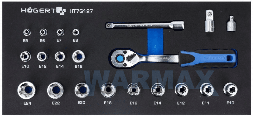 HOGERT Zestaw narzędzi z grzechotką 3/8”, 22 szt., wkład EVA HT7G127