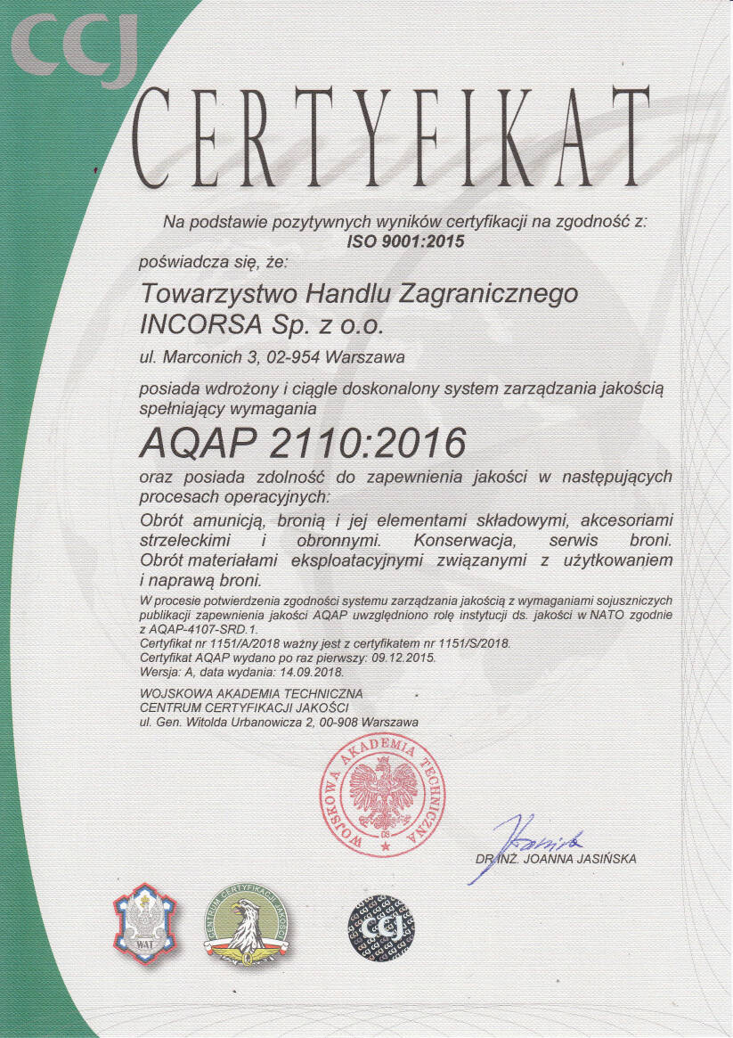 Certyfikat AQAP 2110:2016