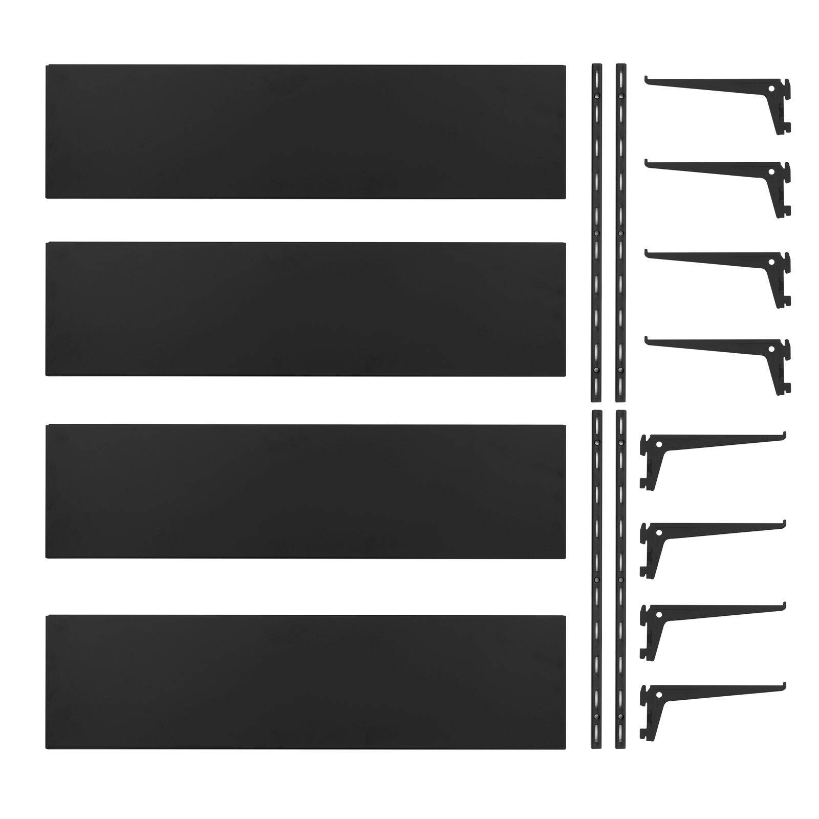 Regał wiszący loft 20 cm – 4 półki, czarny mat zawartość zestawu