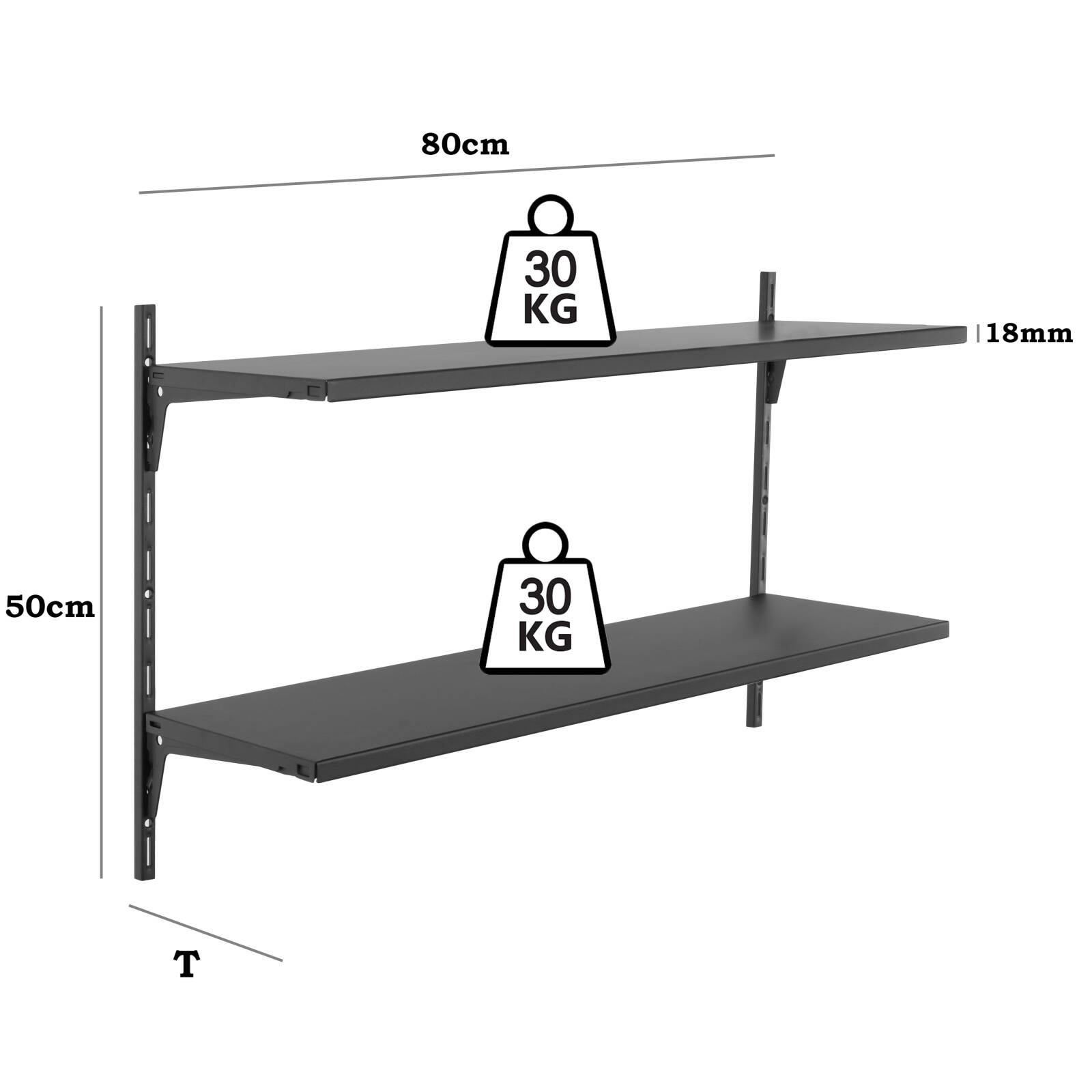 Regał wiszący loft 20 cm – 2 półki, czarny