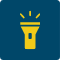 Żółta ikona reprezentująca latarkę na granatowym tle.