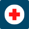 Czerwony krzyż w białym kole na granatowym tle
