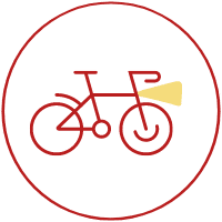 Ikona przedstawiająca rower. Wizualizuje zastosowanie przedniej lampy rowerowej / światła rowerowego  EMOS P3920.
