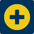 Żółte koło z wydrążonym krzyżem w środku, symbolizujące zastosowanie medyczne.