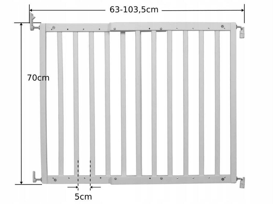 bramka zabezpieczająca Modilok biała 63 - 103 cm wymiary
