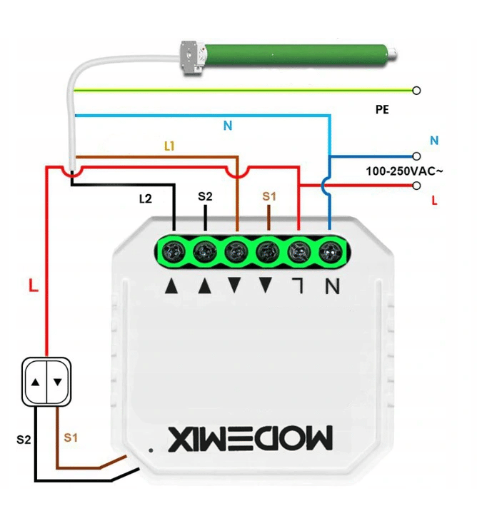 Sterownik MOD001 Modemix - schemat instalacji sterownika na przycisk dwuklawiszowy