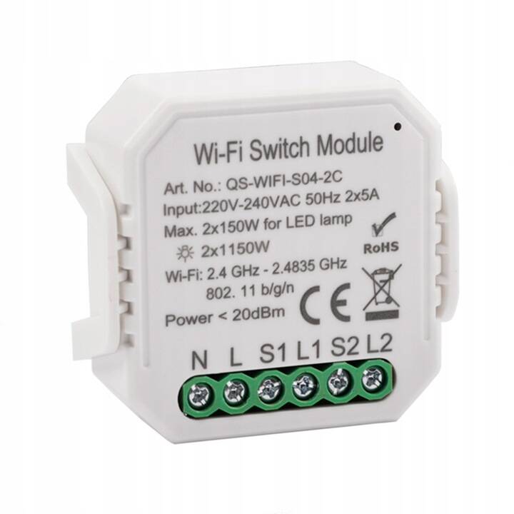 Modemix MOD014 WiFi-Switch Module 220V-240VAC 50Hz 2x5A - szparak zdjęcia inteligentnego sterownika oświetlenia WiFi